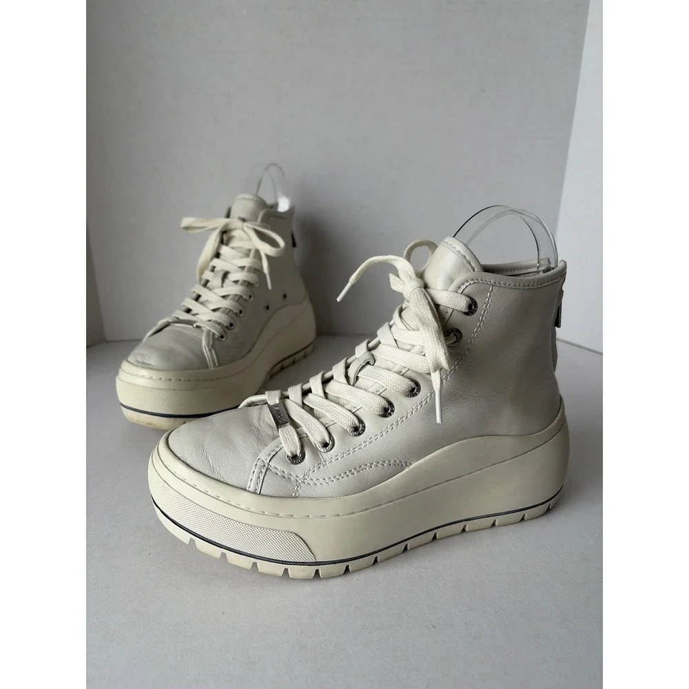 J/Slides NYC Women Off White Leather High Top Platform Sneakers Size 6 Lug Sole